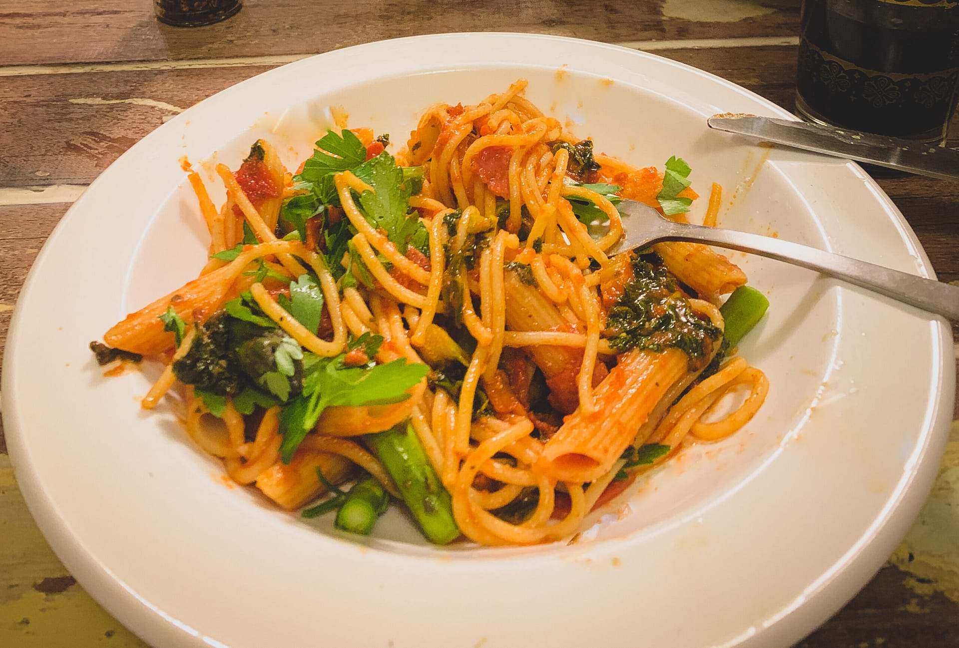 Tasty Tomato, Olive, Salami Spaghetti